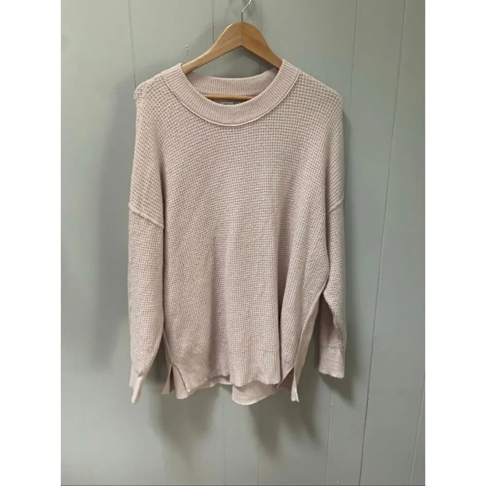 Aerie waffle knit oversized sweater pink Small